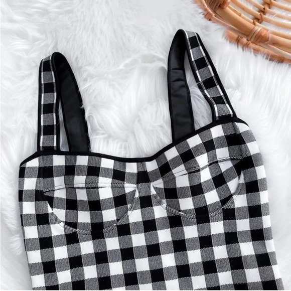 Ronny Kobo Midori Gingham Bodycon Mini Dress White Gray Checker Checked S - Picture 5 of 12